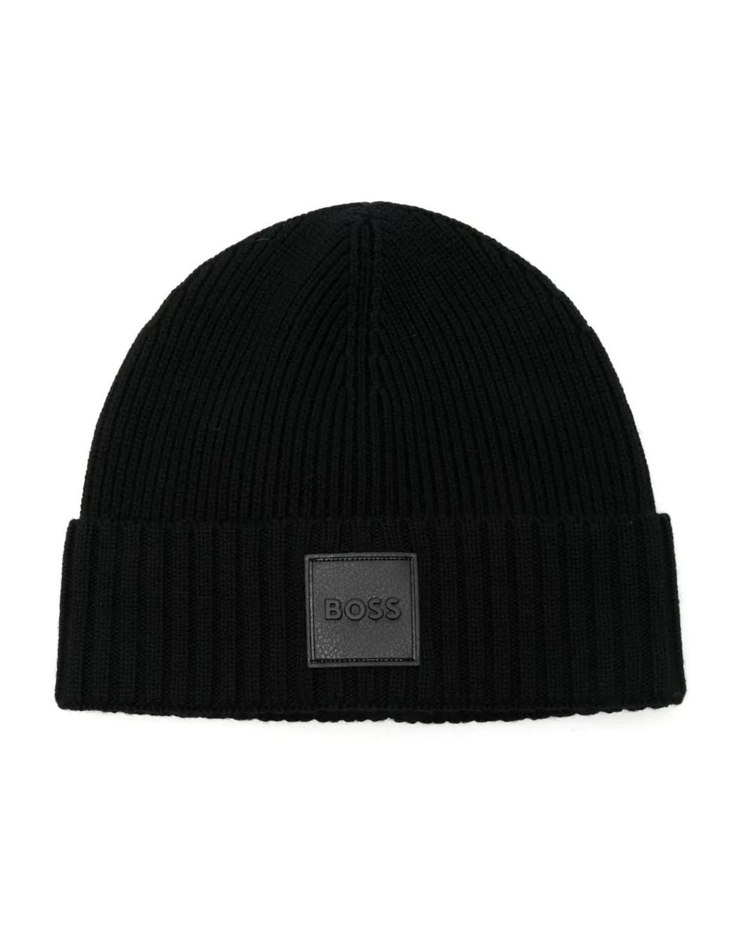 Boss Black Logo-Patch Beanie Hat for men