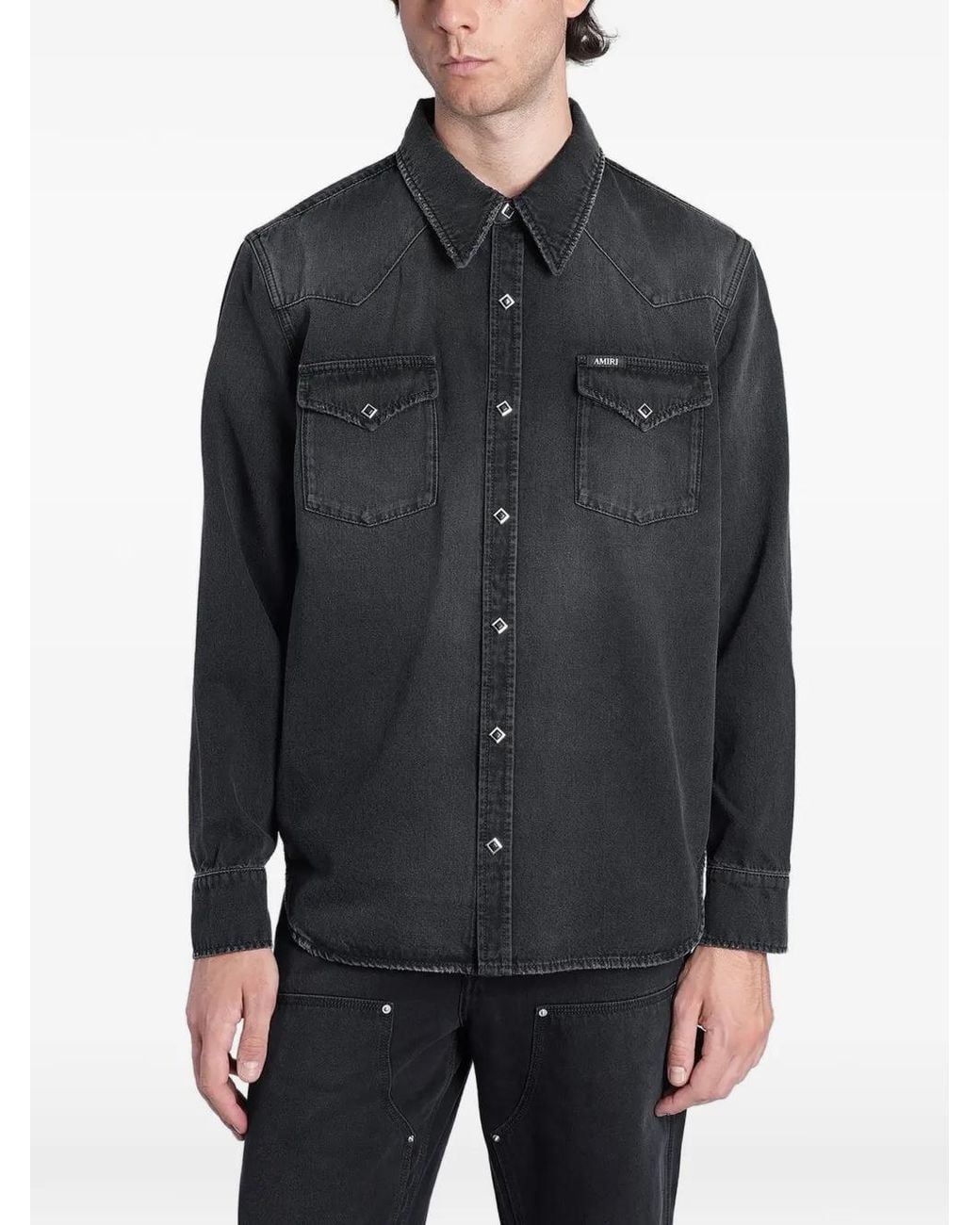 Amiri Black Western Denim Long Sleeve Shirt for men
