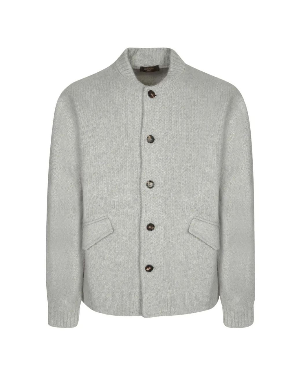 Zanone Gray Ribbed-Knit Button-Up Cardigan for men