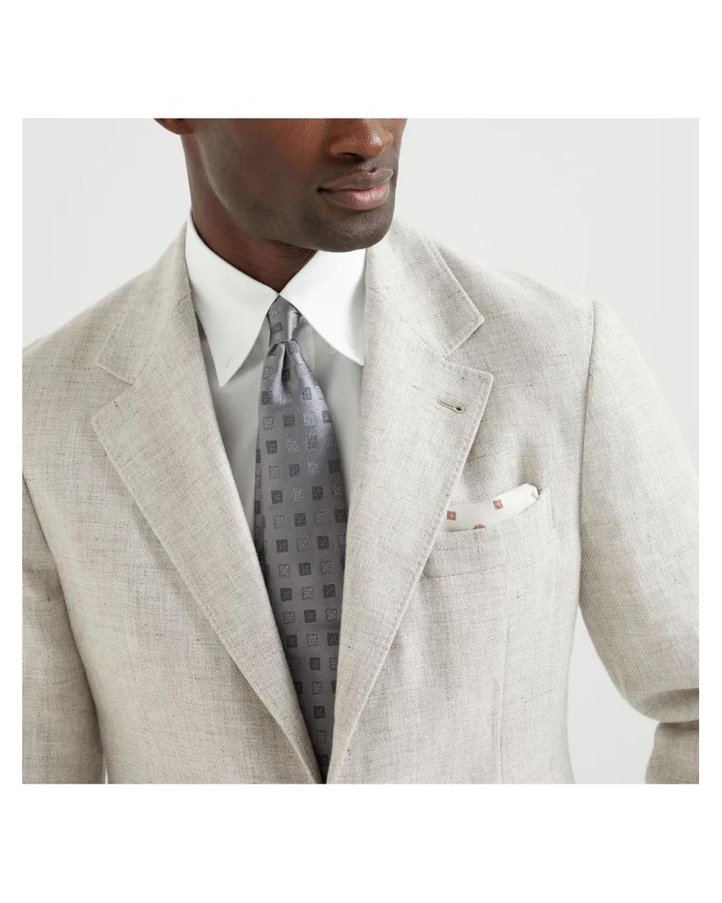Brunello Cucinelli Gray Silk Tie With Squares Pattern for men