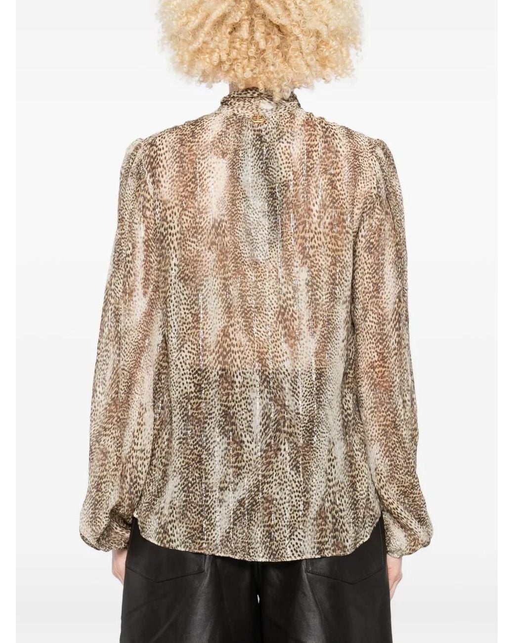 Twinset Brown Animal-Print Tie-Neck Blouse