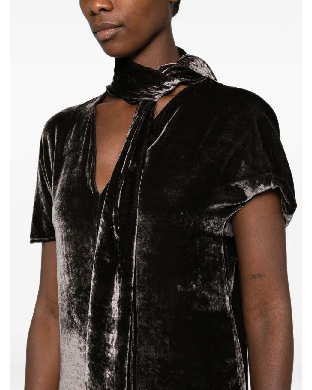 Cortana Black Iris Velvet Tie-Neck Maxi Dress