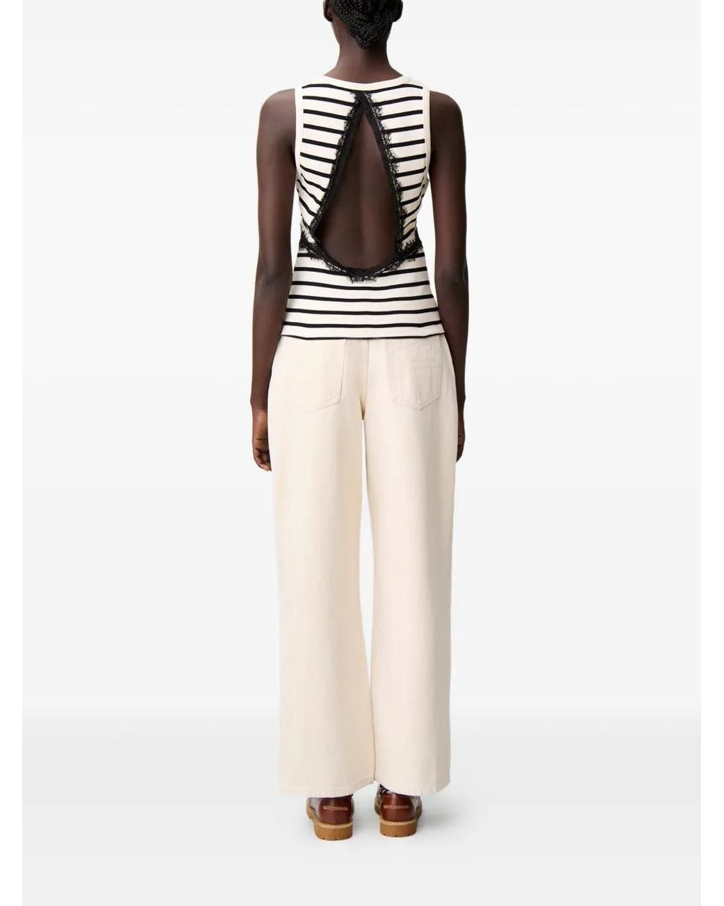 Claudie Pierlot Gray Striped Lace-Band Tank Top