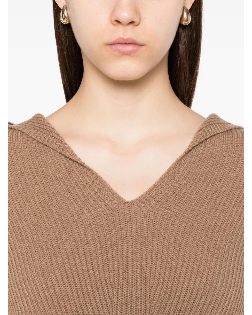 Max Mara Geribbelde Trui Met Capuchon in het Natural