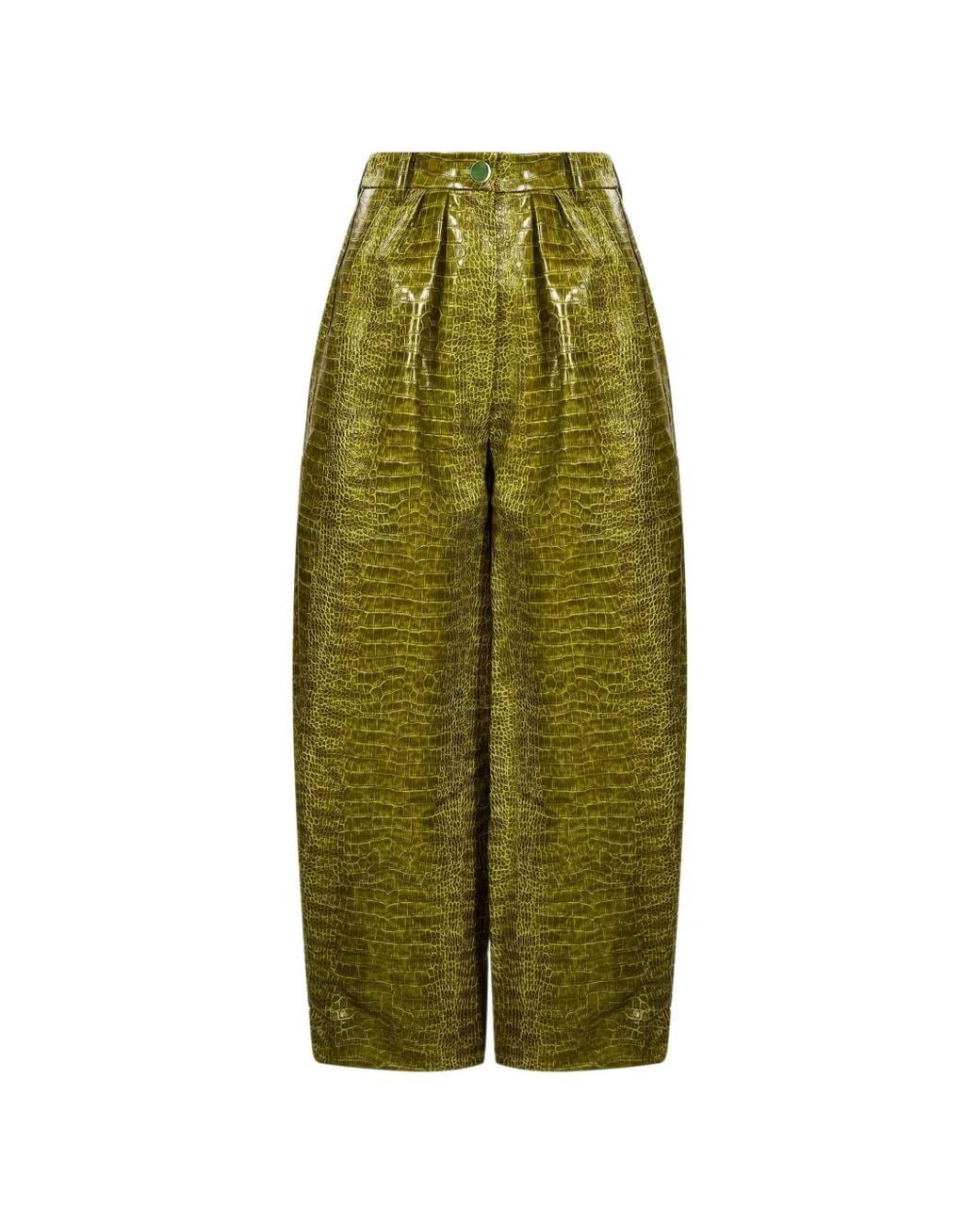 ROWEN ROSE Green Pantalon Ample À Effet Peau De Crocodile