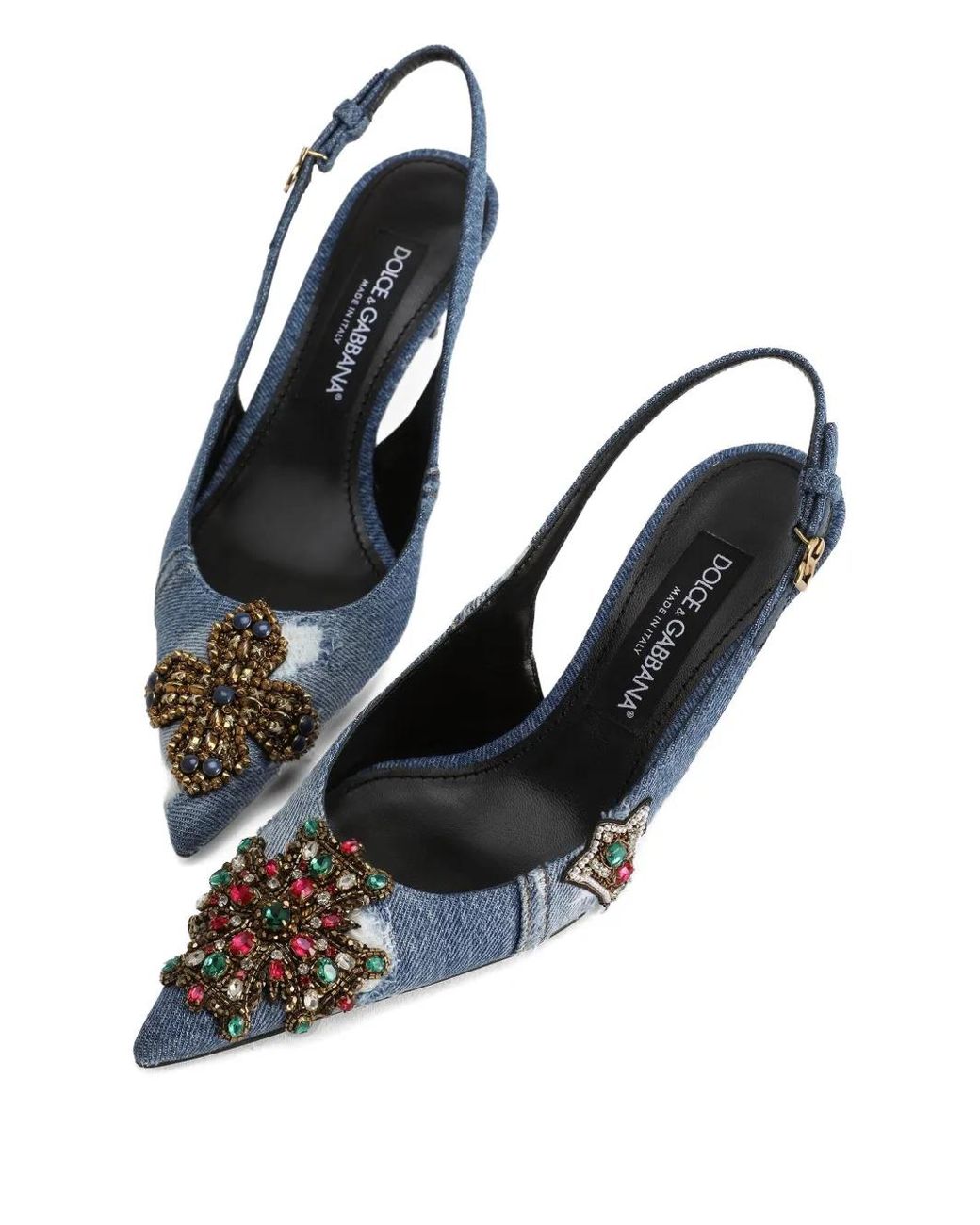 Dolce & Gabbana Blue Denim Patchwork Slingback With Embroidery