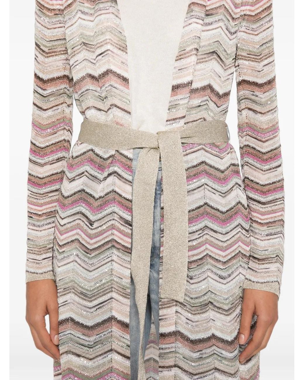 Missoni White Zigzag-Knit Belted Cardigan