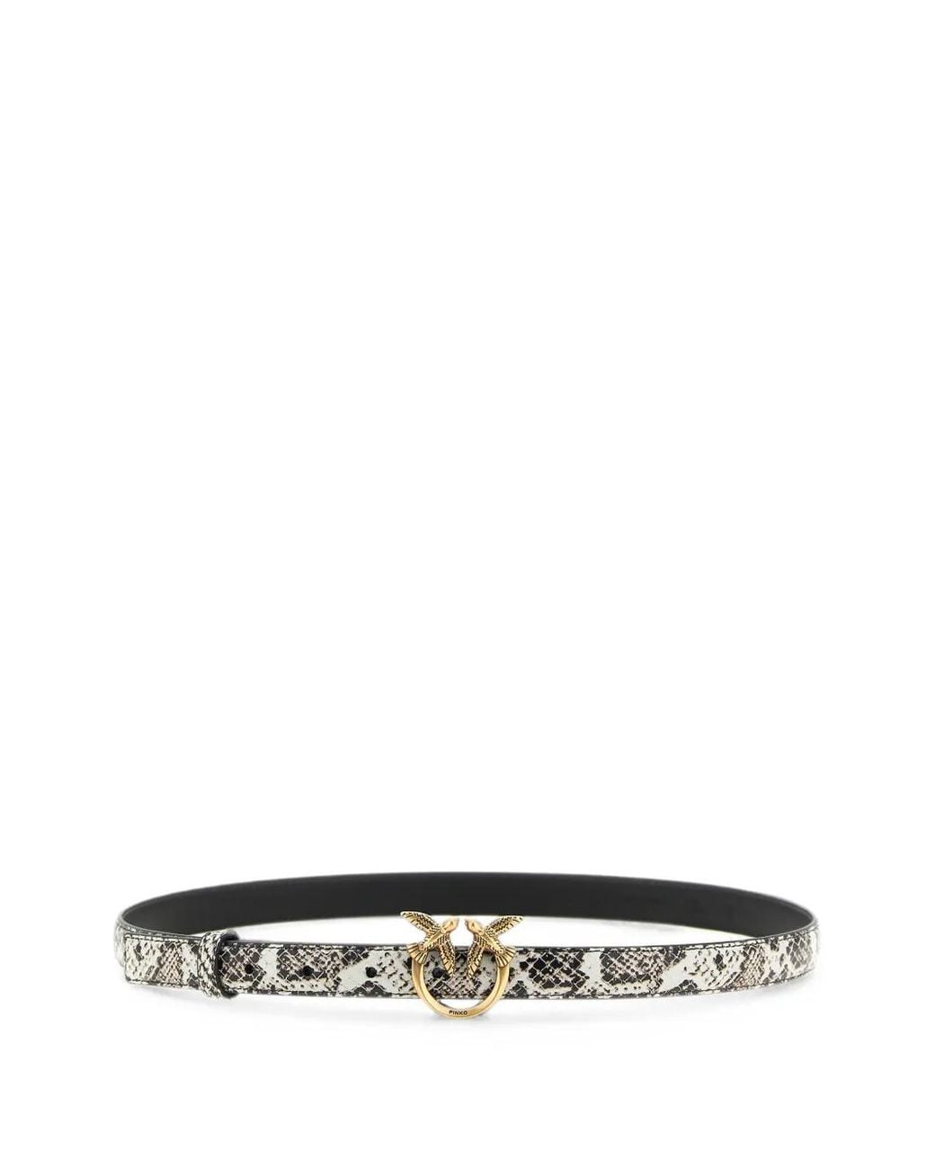 Pinko White Python-Print Belt With Love Birds Buckle