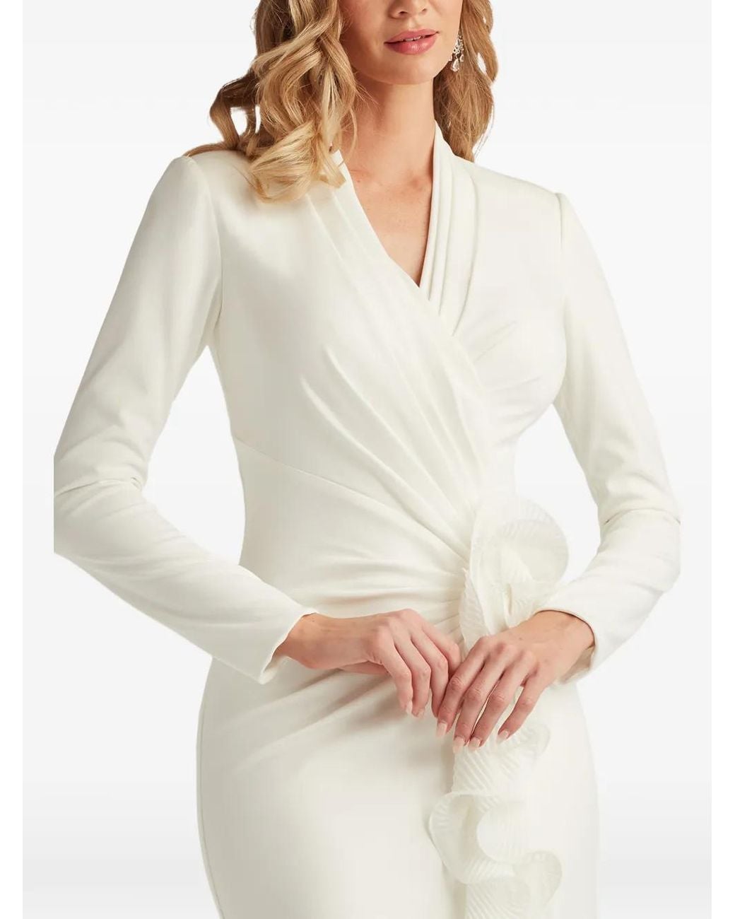 Tadashi Shoji White Floral-Detail V-Neck Maxi Dress