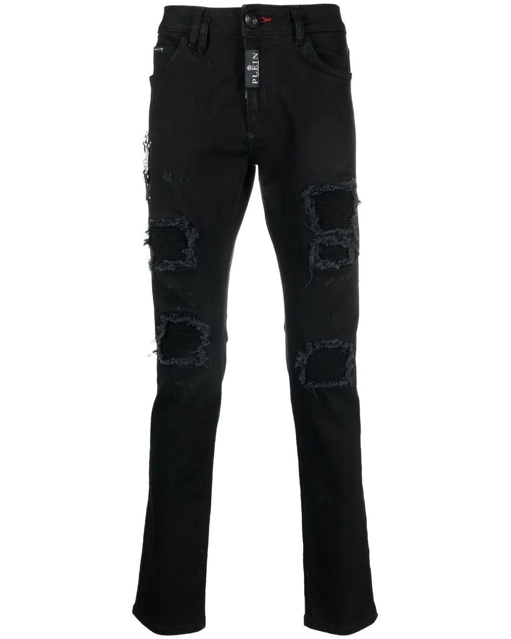 Philipp Plein Black Denim Trousers Super Straight Cut for men
