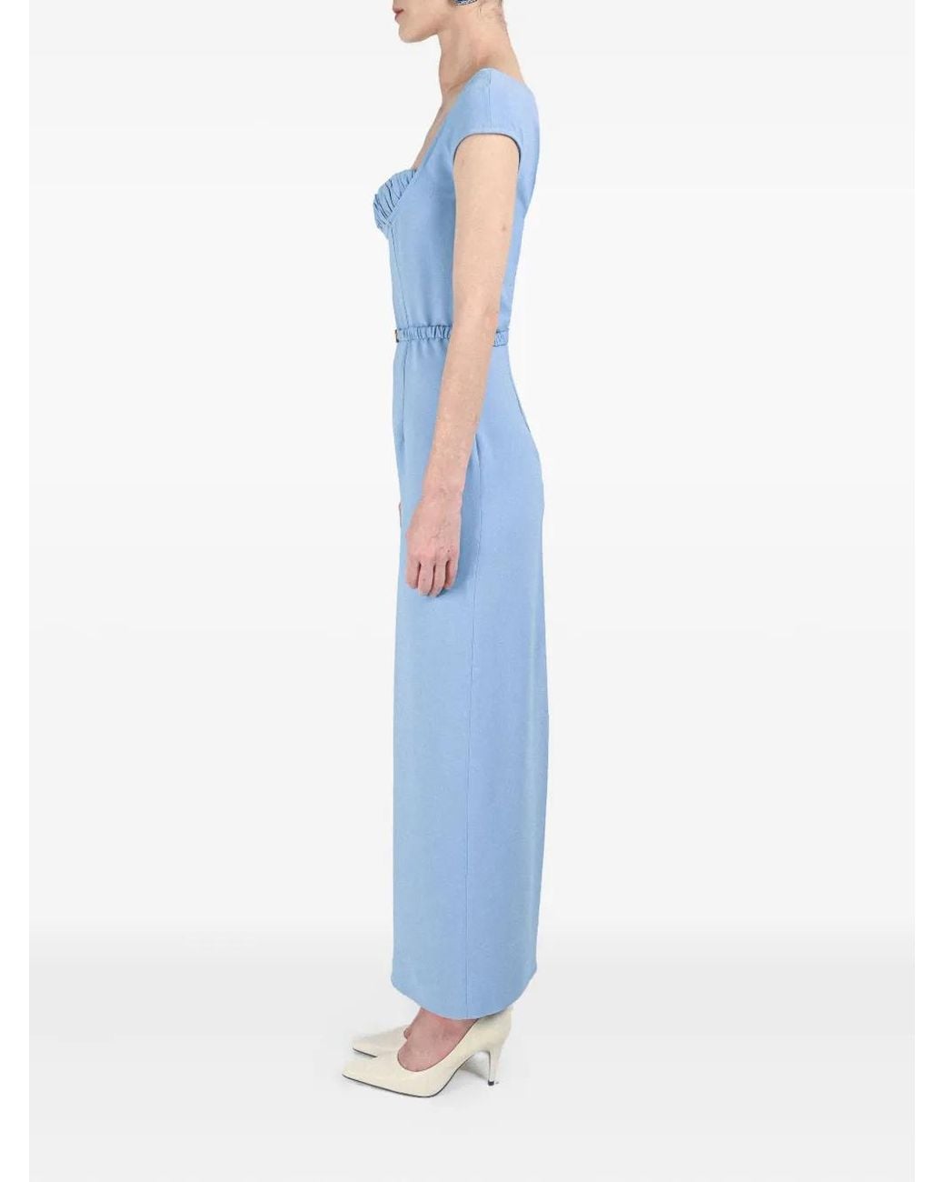 ROWEN ROSE Blue Bra-Detail Belted Long Dress
