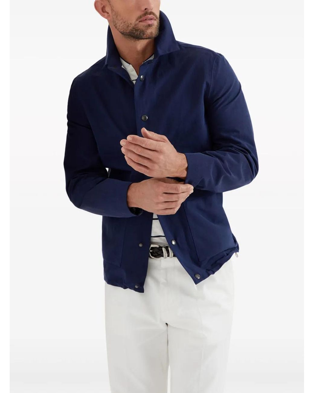 Brunello Cucinelli Blue Linen-Silk Shirt Jacket for men
