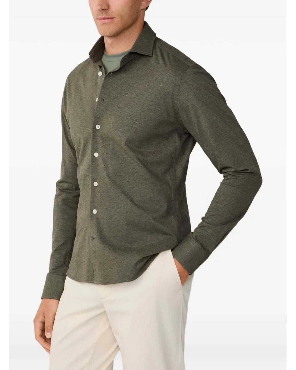 Hackett Green Kent-Collar Pique-Jersey Shirt for men