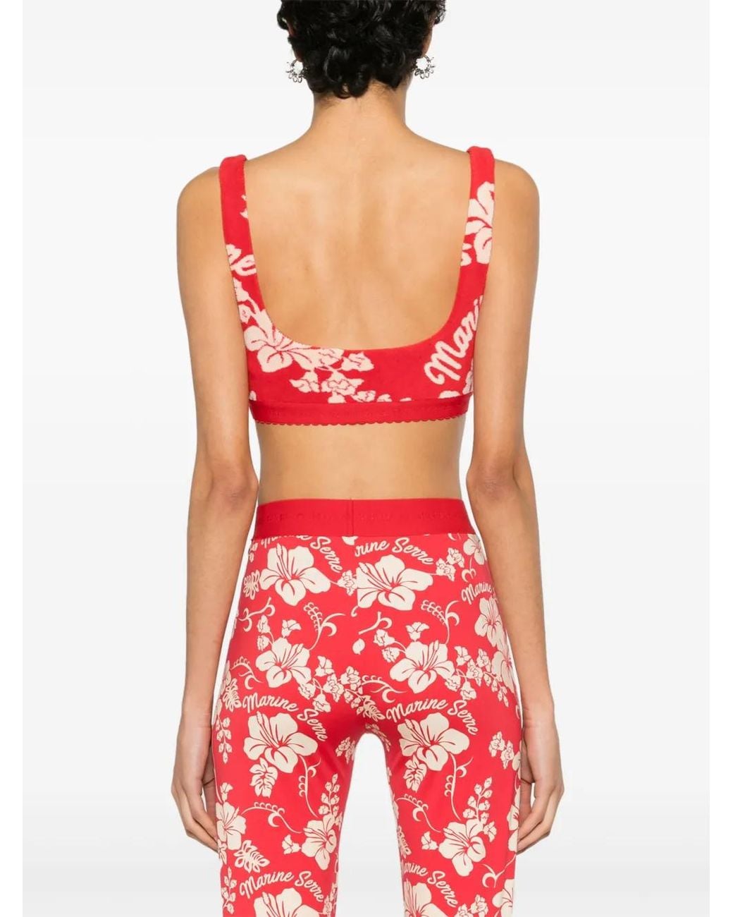 MARINE SERRE Red Floral-Jacquard Towel Bralette