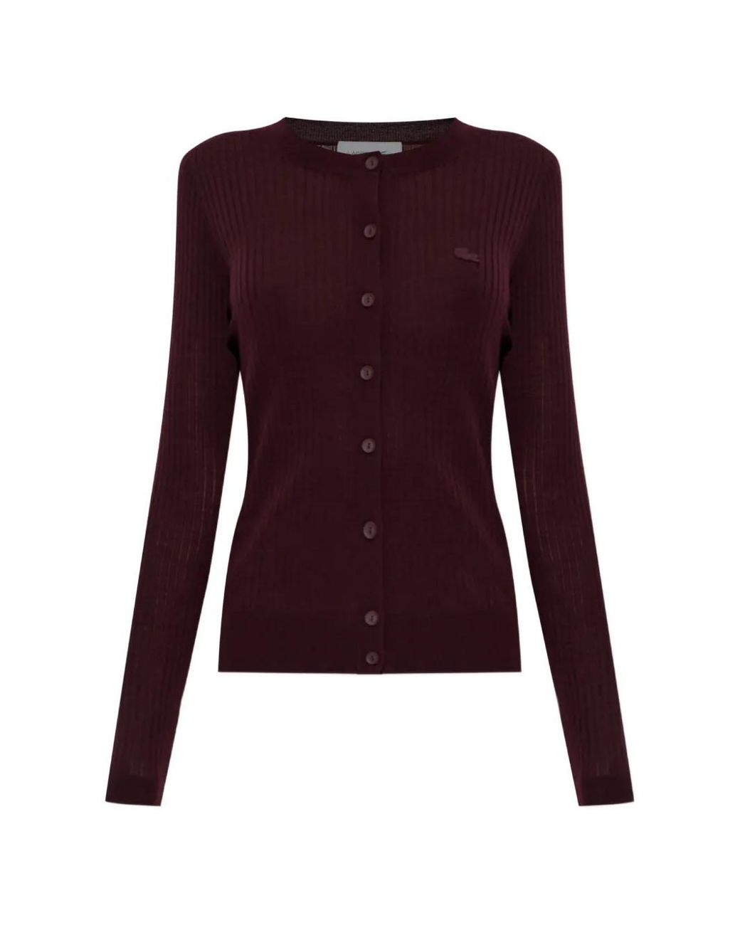 Lacoste Purple Ribbed-Knit Wool Cardigan