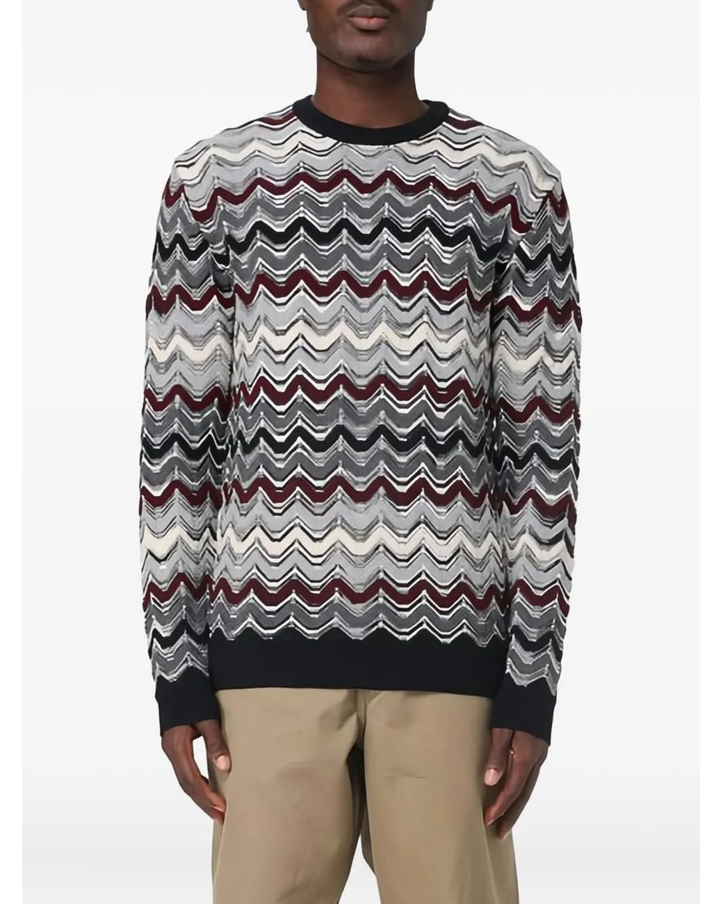 Missoni Gray Crew Neck Sweater With Geometric Zigzag Pattern for men