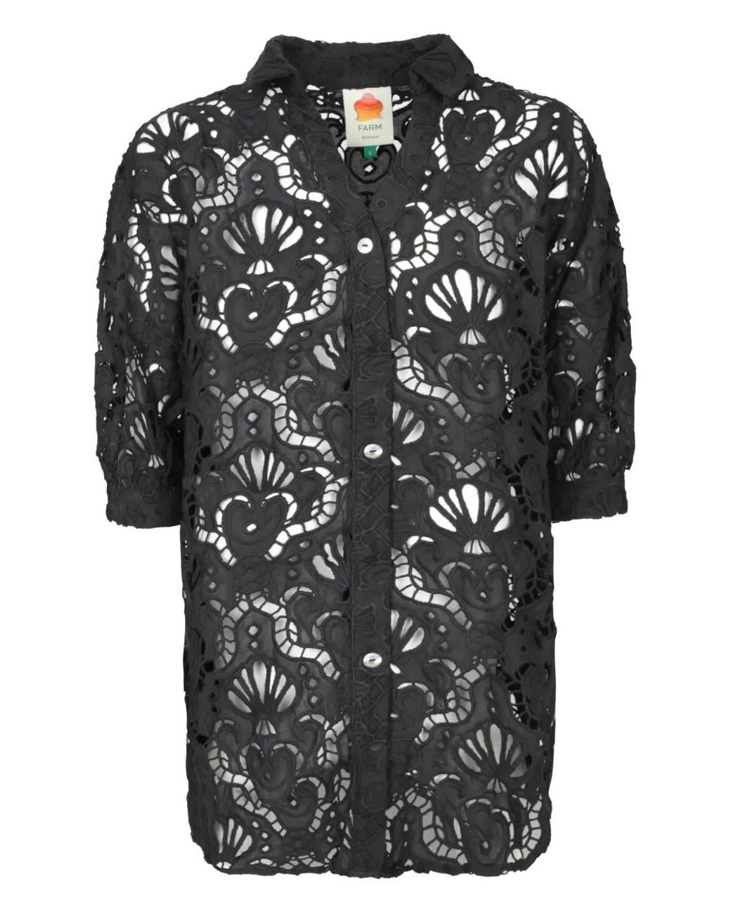Top Con Diseño Calado Farm Rio de color Black