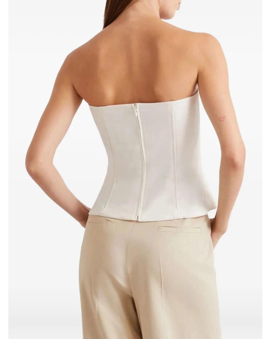 Marella White Mllrapace Bead-Embellished Strapless Top