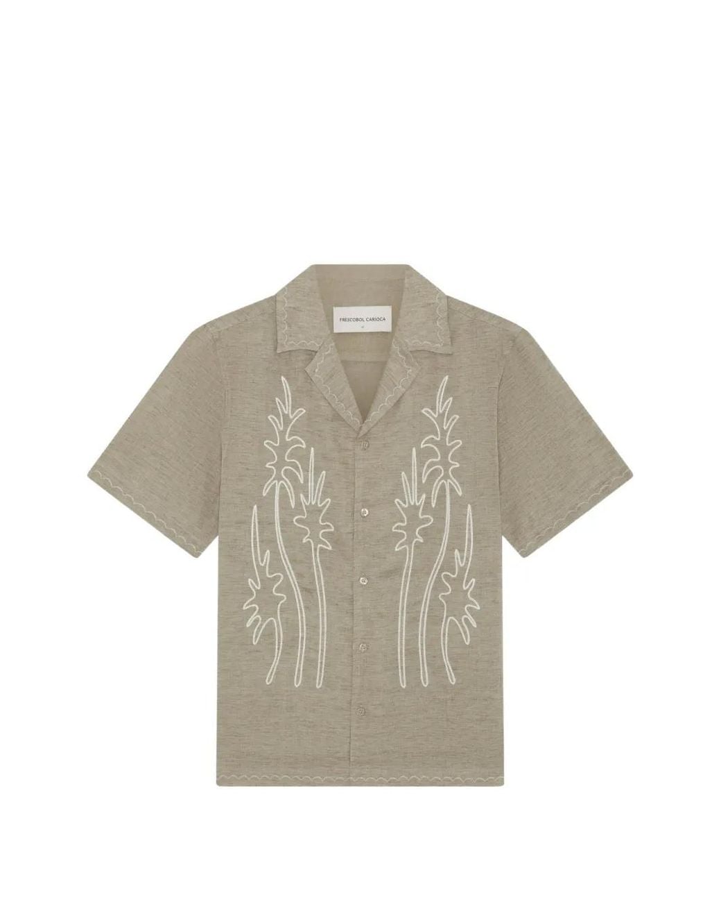 Frescobol Carioca Gray Alves Palm-Embroidered Shirt for men
