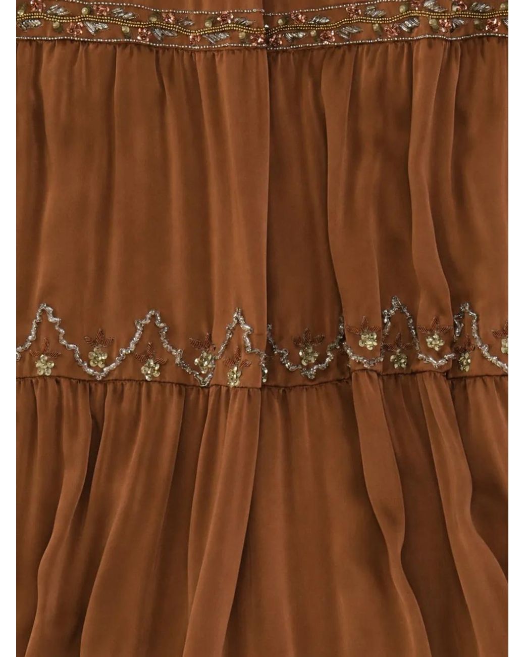 Fortela Brown Arsia Embroidered-Silk Maxi Dress
