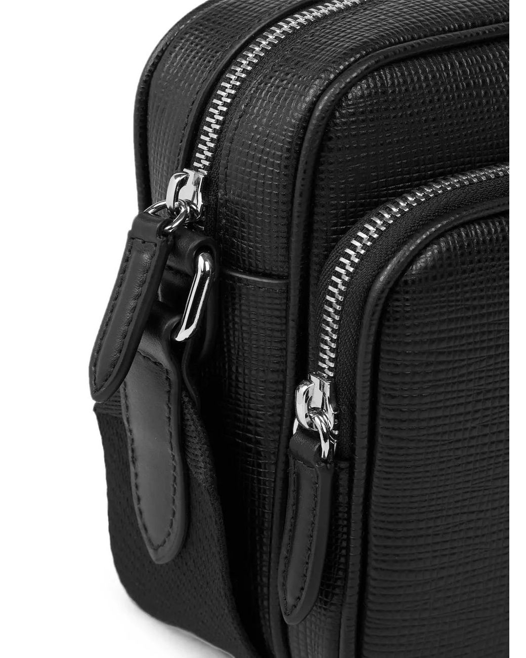 Smythson Black Panama-Leather Double-Zip Crossbody Bag