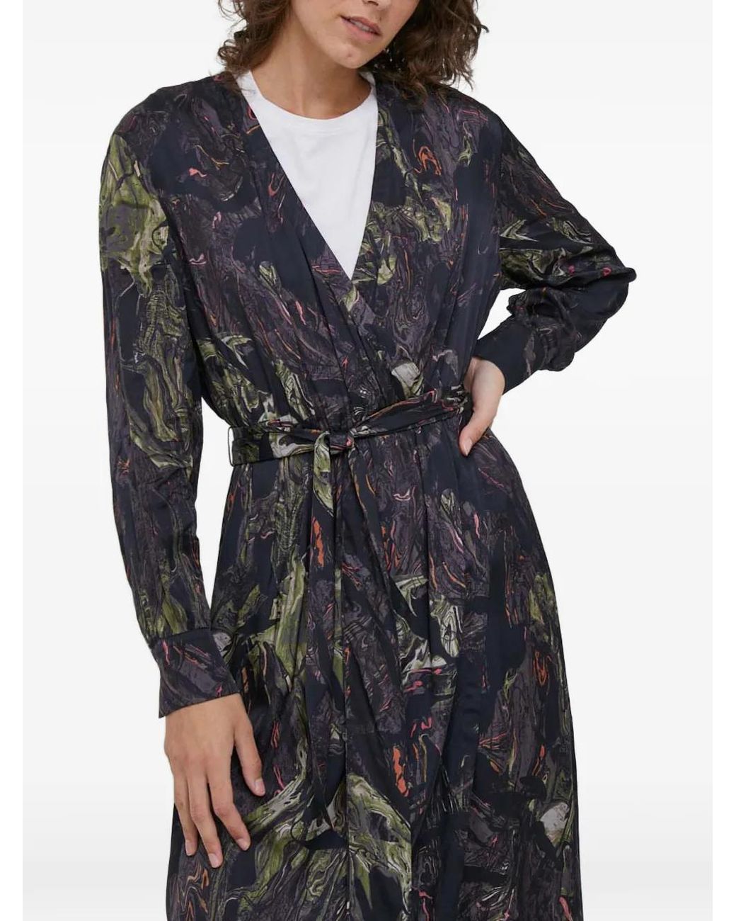 Mos Mosh Blue Belted Printed Midi Dress