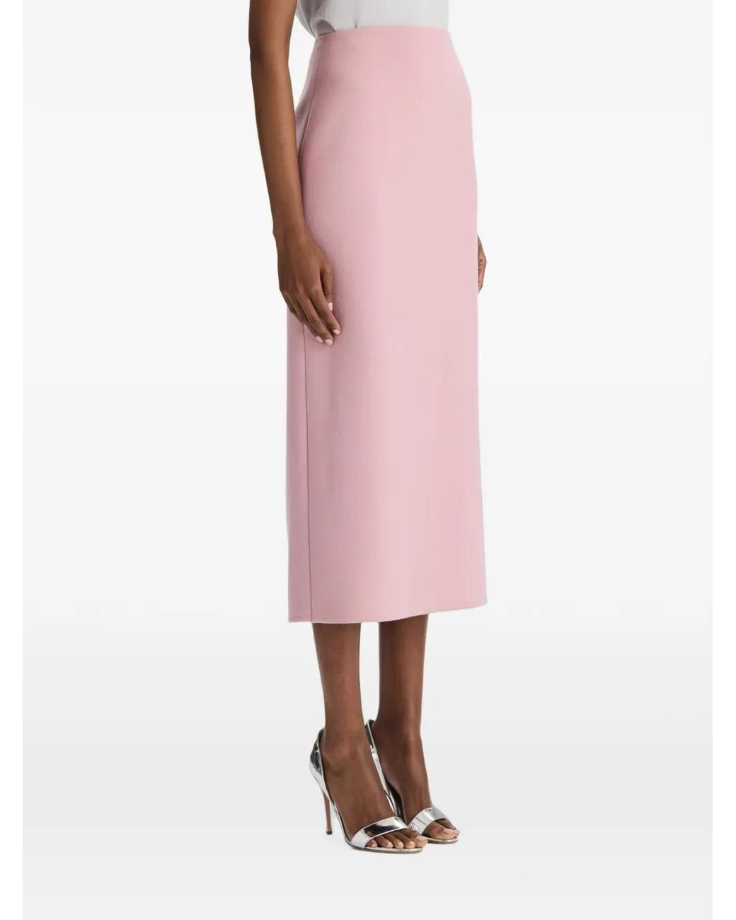 Oscar de la Renta Pink Virgin-Wool Pencil Midi Skirt