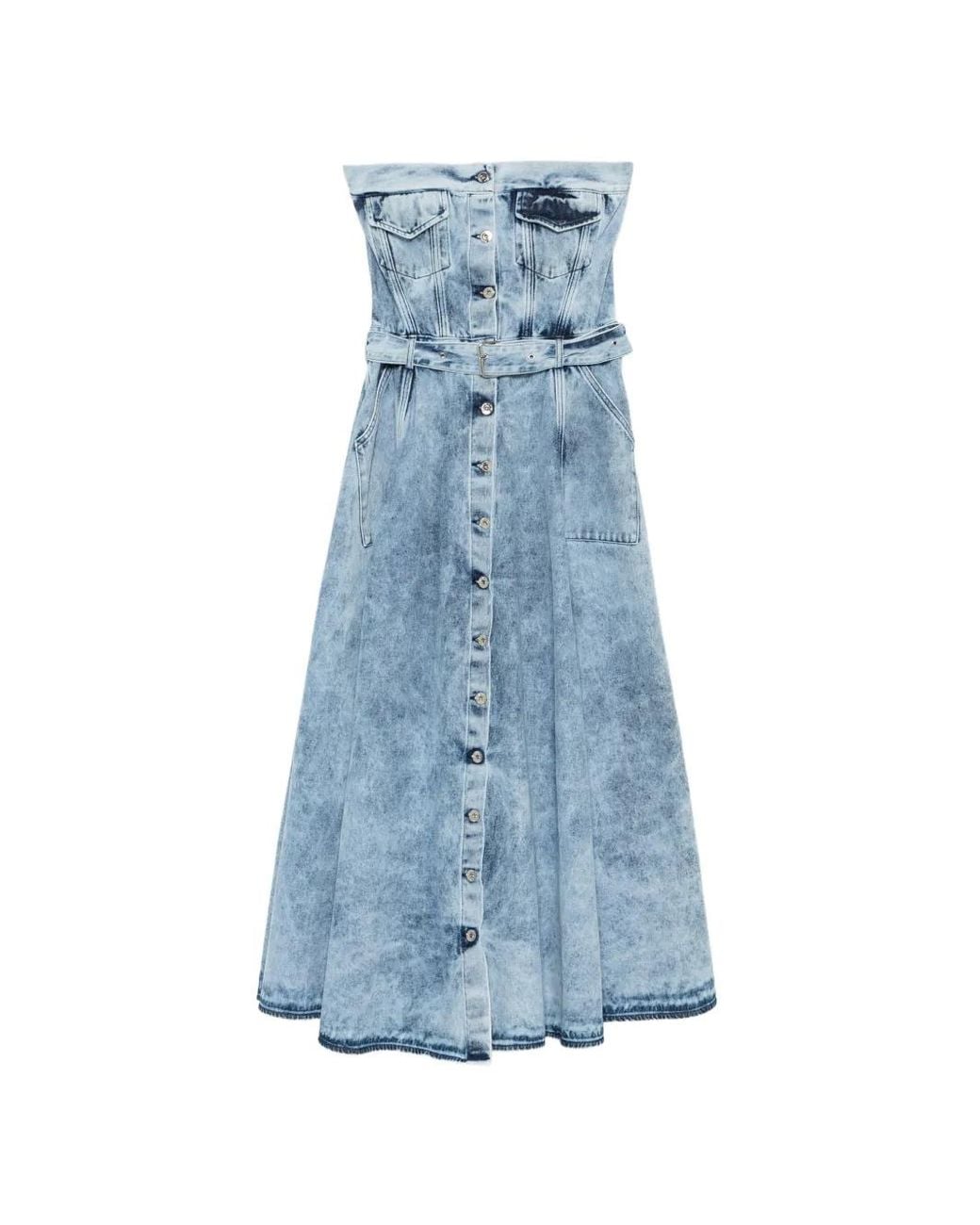 Marques'Almeida Blue Belted Strapless Midi Dress