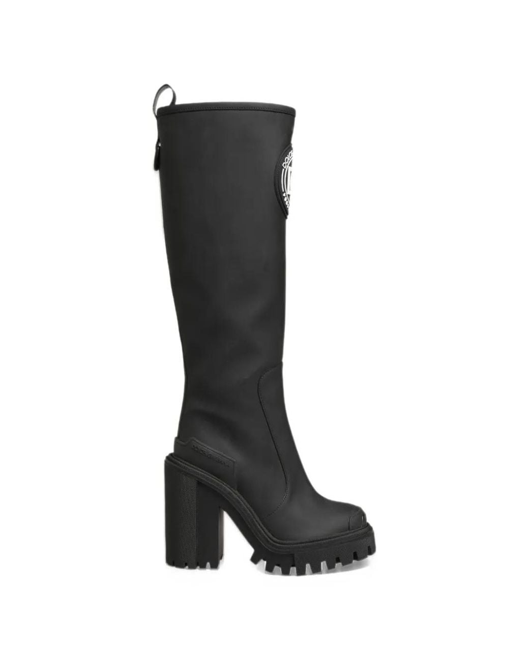Dolce & Gabbana Black Logo-Patch Rubberised Leather Boots