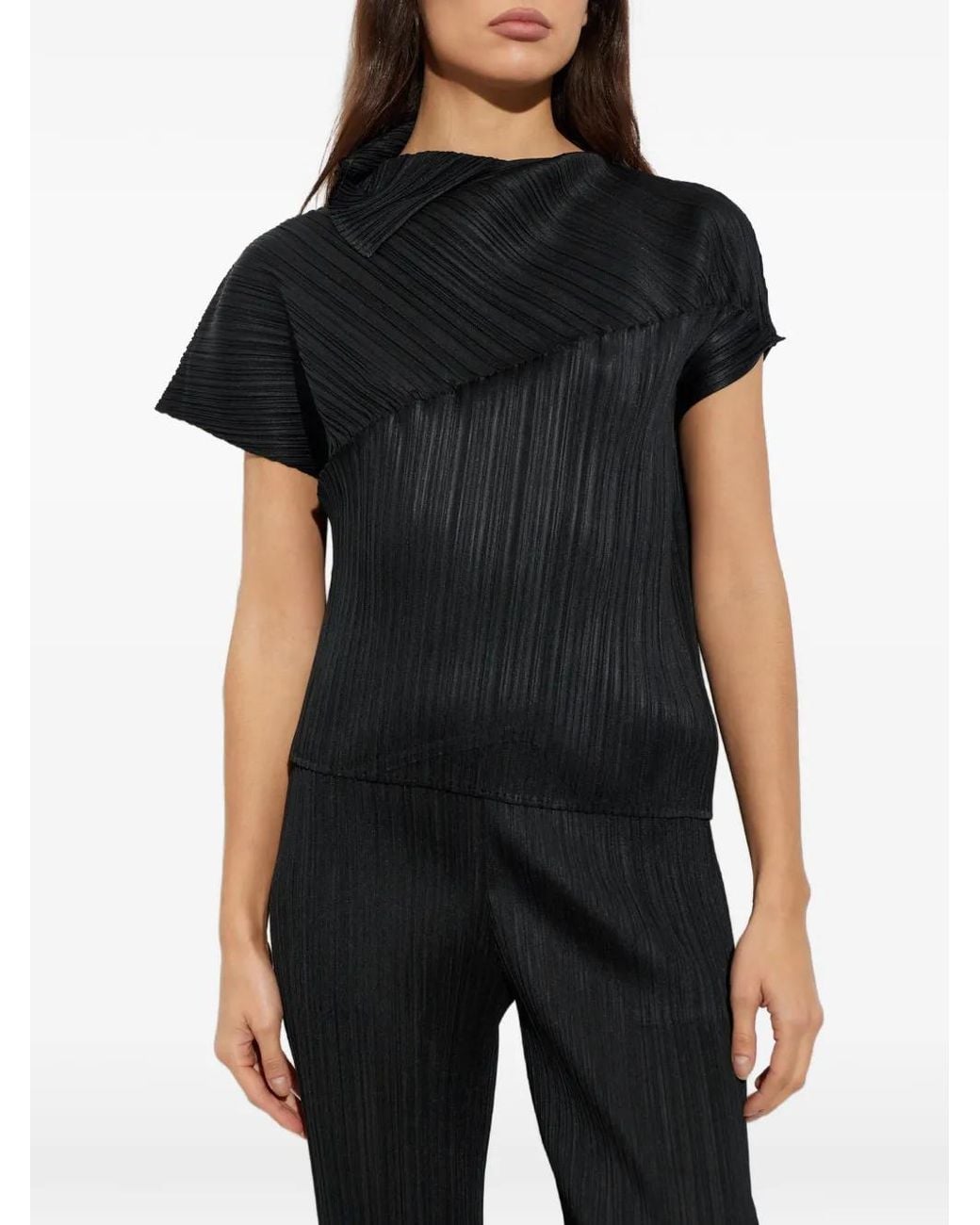 Pleats Please Issey Miyake Black Asymmetric Pleated Top