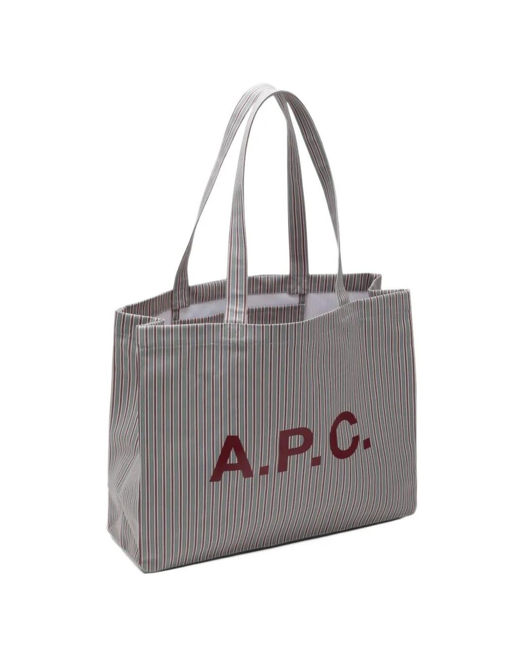 A.P.C. Gray Logo-Print Striped-Pattern Tote Bag