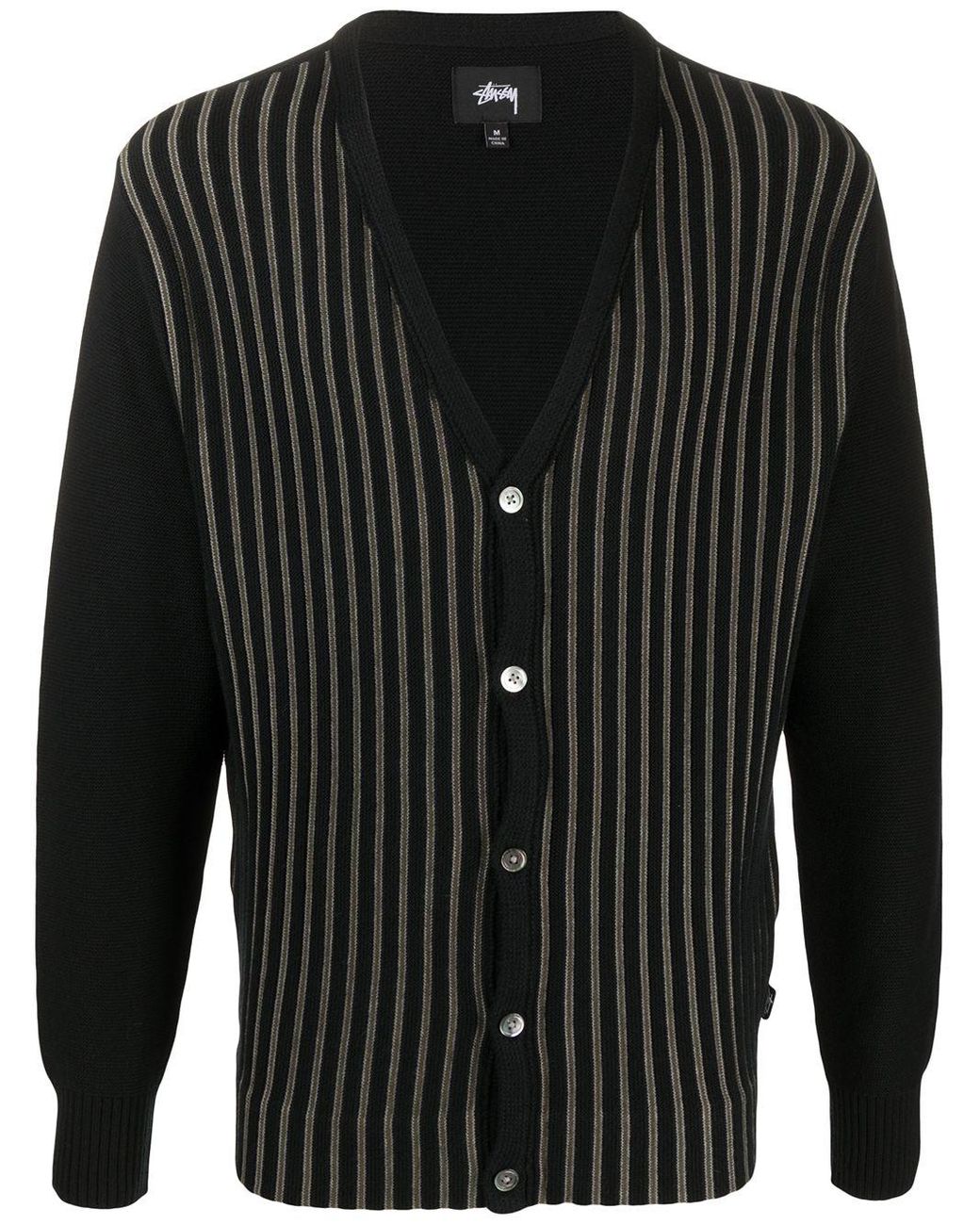Stussy Cotton Striped Knit Cardigan in Black for Men - Lyst