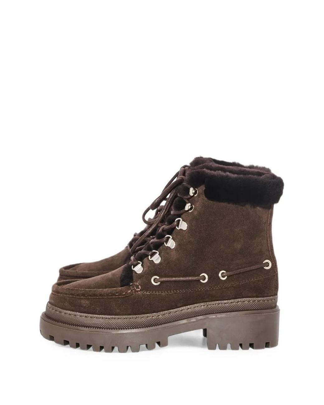Yves Salomon Brown Shearling-Trim Suede Ankle Boots