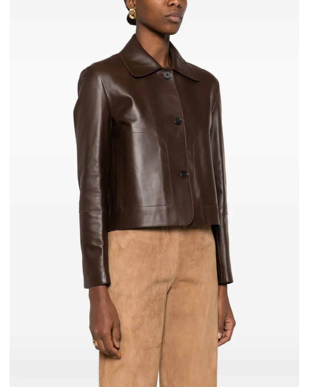 Arma Brown Emy Buttoned Collared Leather Jacket