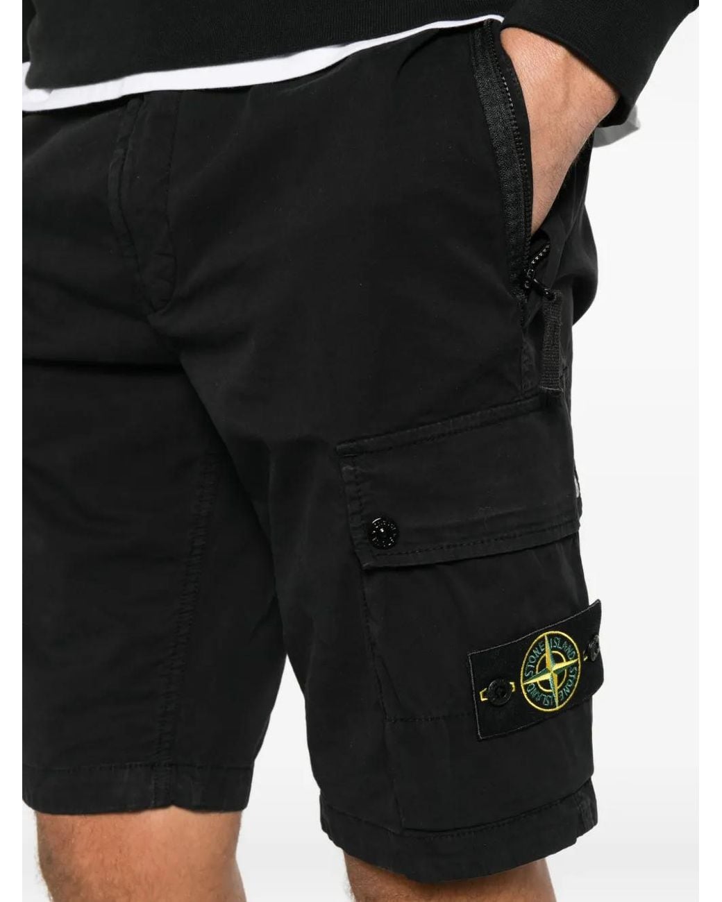 Stone Island Black Compass-Patch Cargo Shorts for men