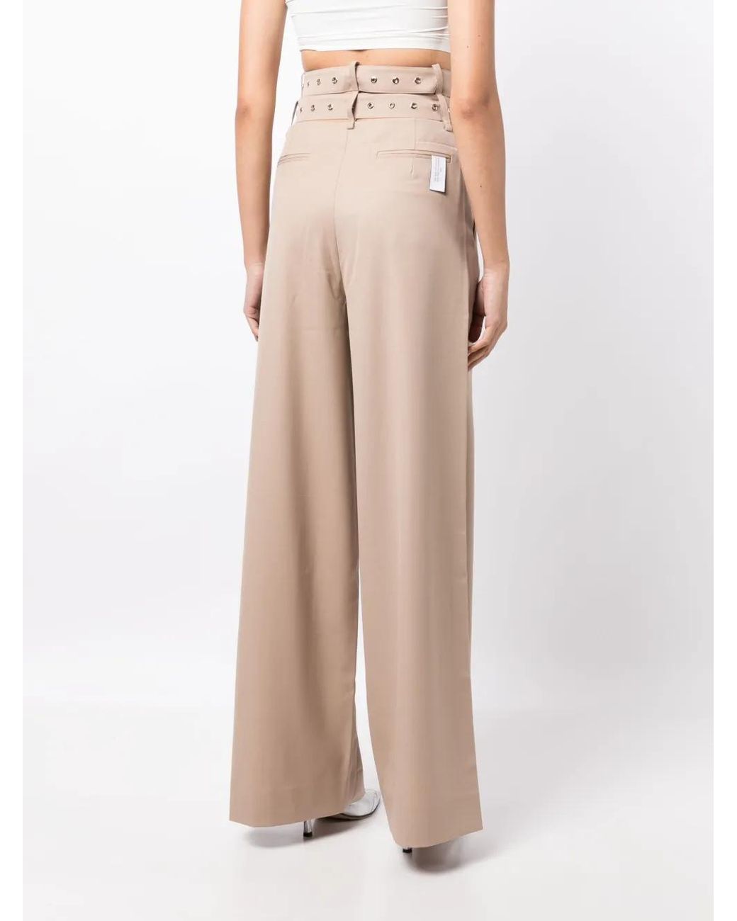ROKH Natural Belted Wide-Leg Trousers