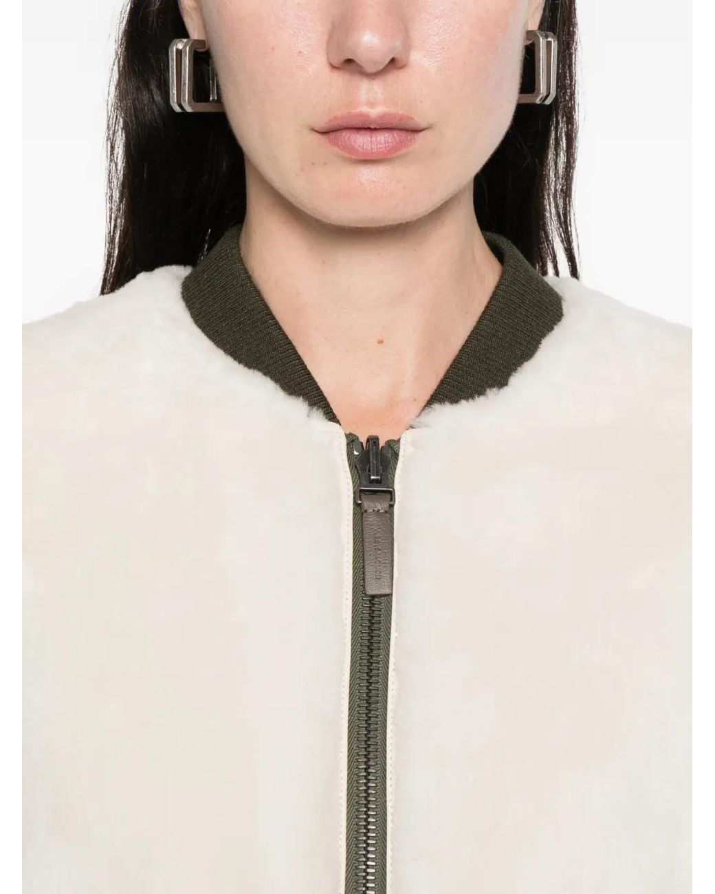 Yves Salomon Green Manteau À Fermeture Zippée