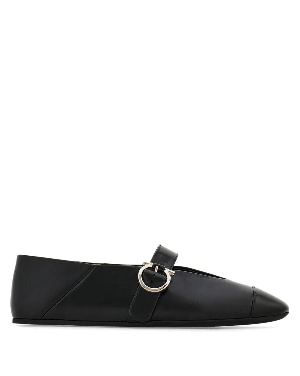 Ferragamo Black Gancini Buckle Ballet Flats