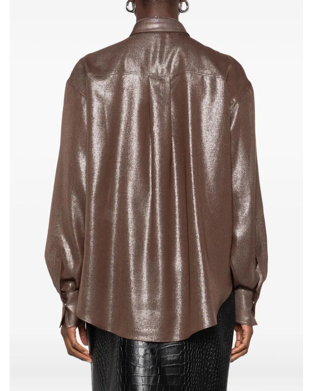 Brunello Cucinelli Button-Down Blouse Met Metallic-Effect in het Brown