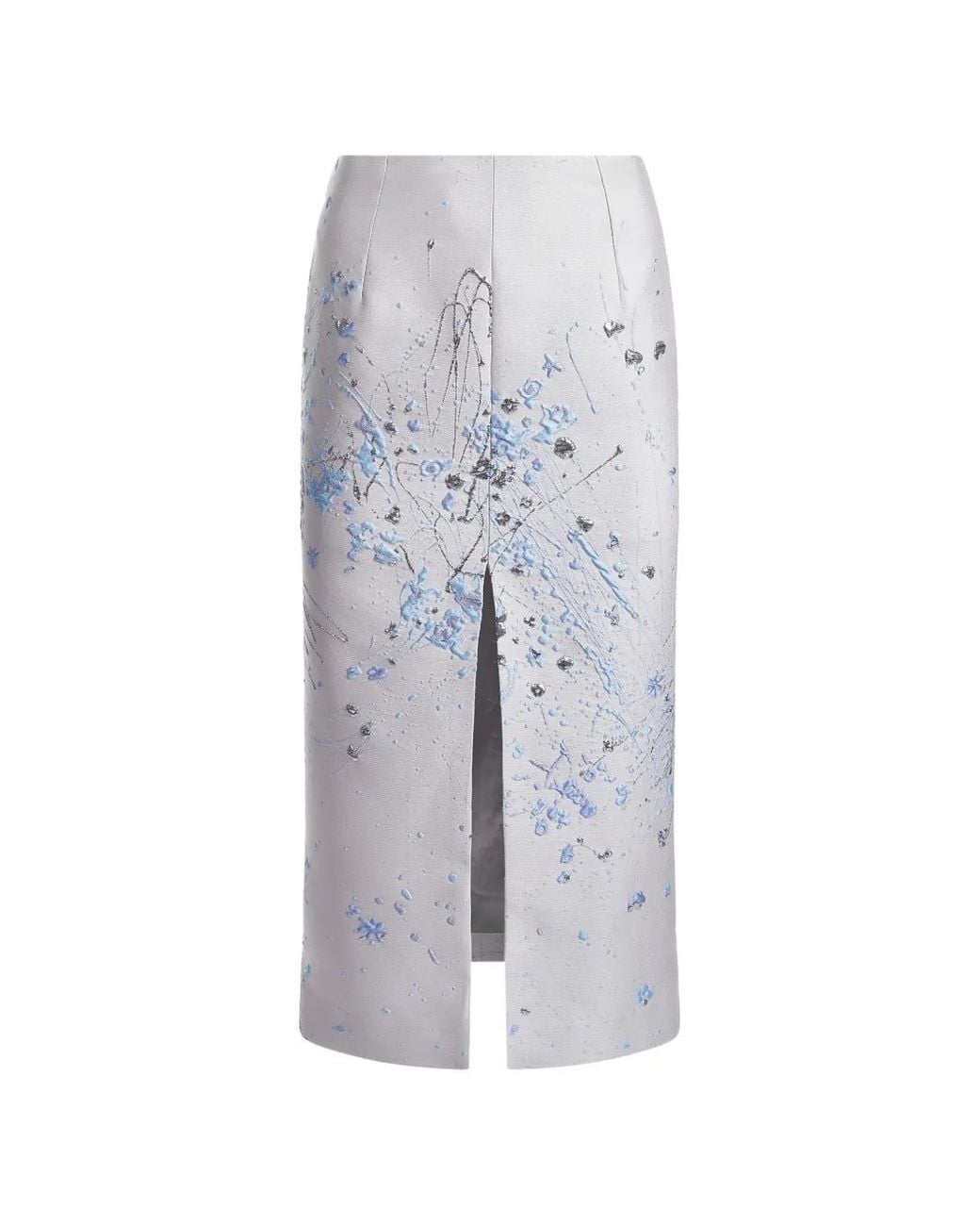 Mia Peculiar White Brocade Split Midi Skirt