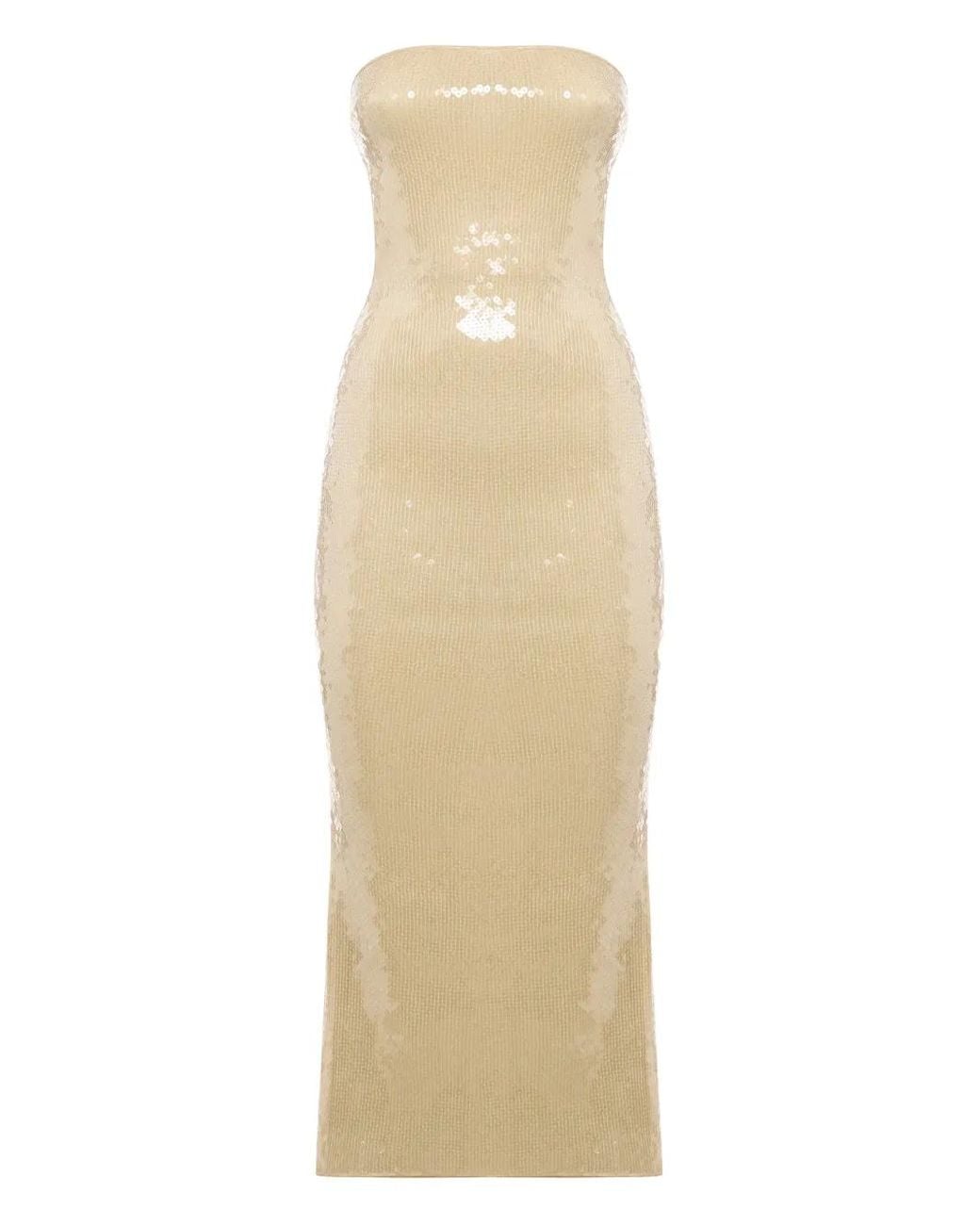 Oseree Natural Marylin Sequinned Strapless Midi Dress