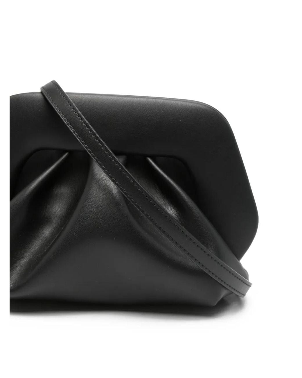 THEMOIRÈ Black Small Bios Ruched-Top Clutch Bag