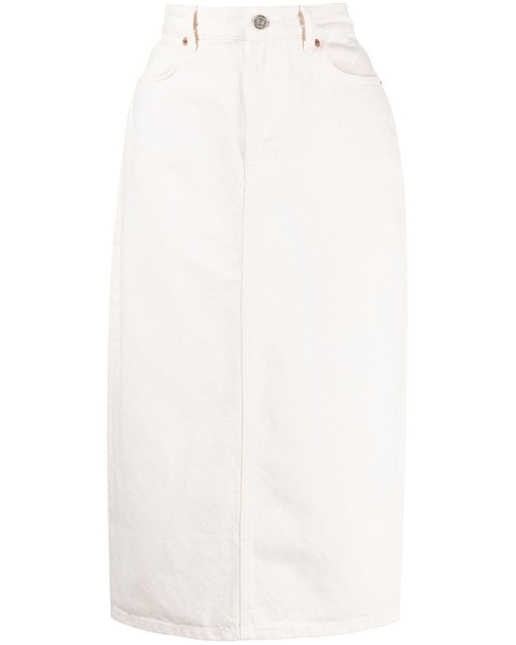 Reformation Jayde Highrise Denim Midi Skirt in White Lyst