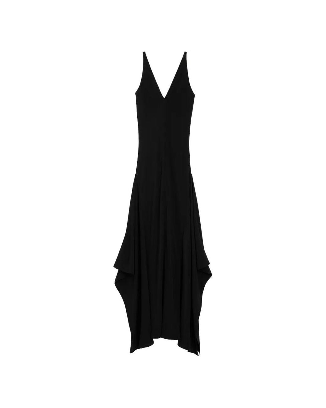 AMI Black Long Silk-Blend Godet Dress