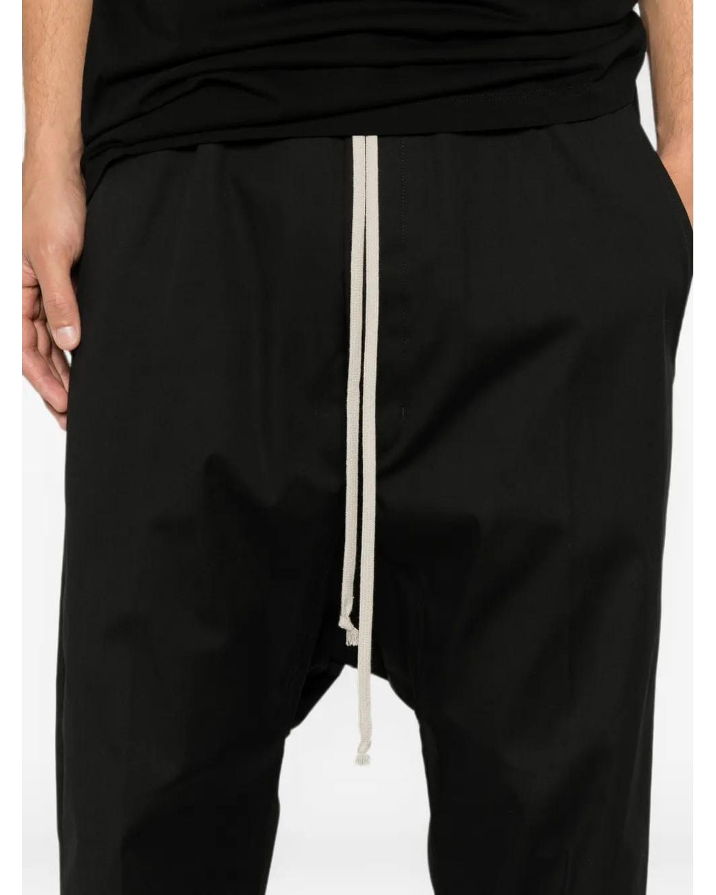 Rick Owens Black Drawstring Cropped Trousers for men