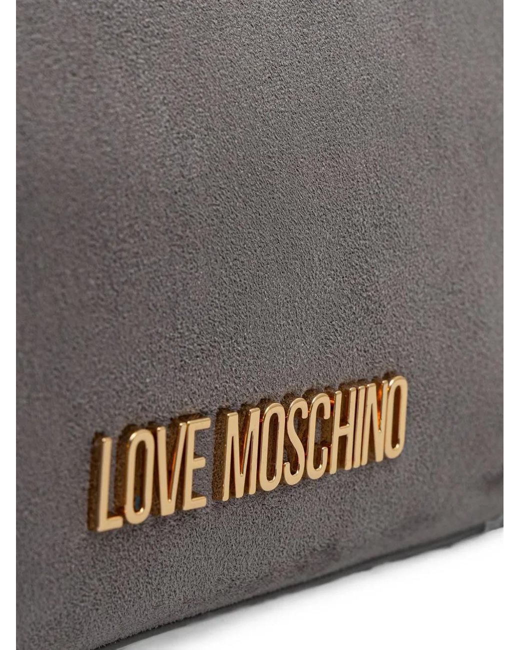 Love Moschino Gray Logo-Plaque Suede-Effect Shoulder Bag