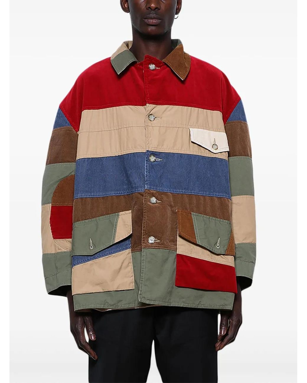 SAINT Mxxxxxx Red Patchwork-Design Shirt Jacket for men
