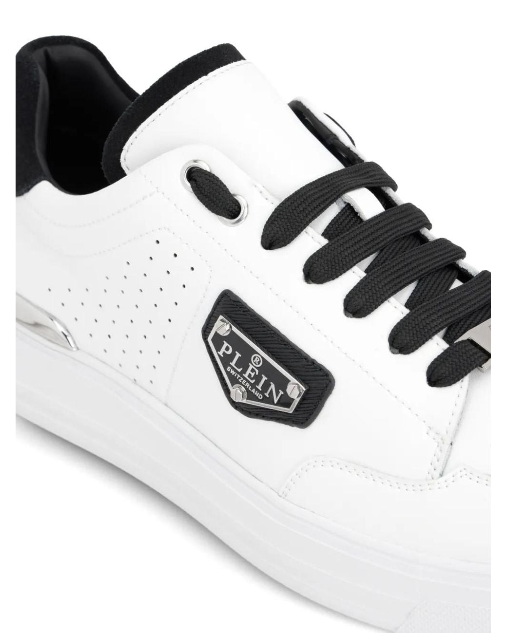 Philipp Plein White Logo-Plaque Lace-Up Sneakers