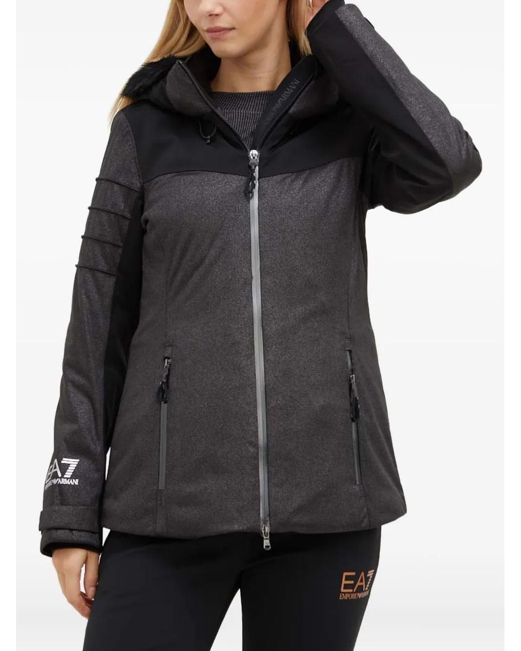 EA7 Black Hooded Logo Jacket