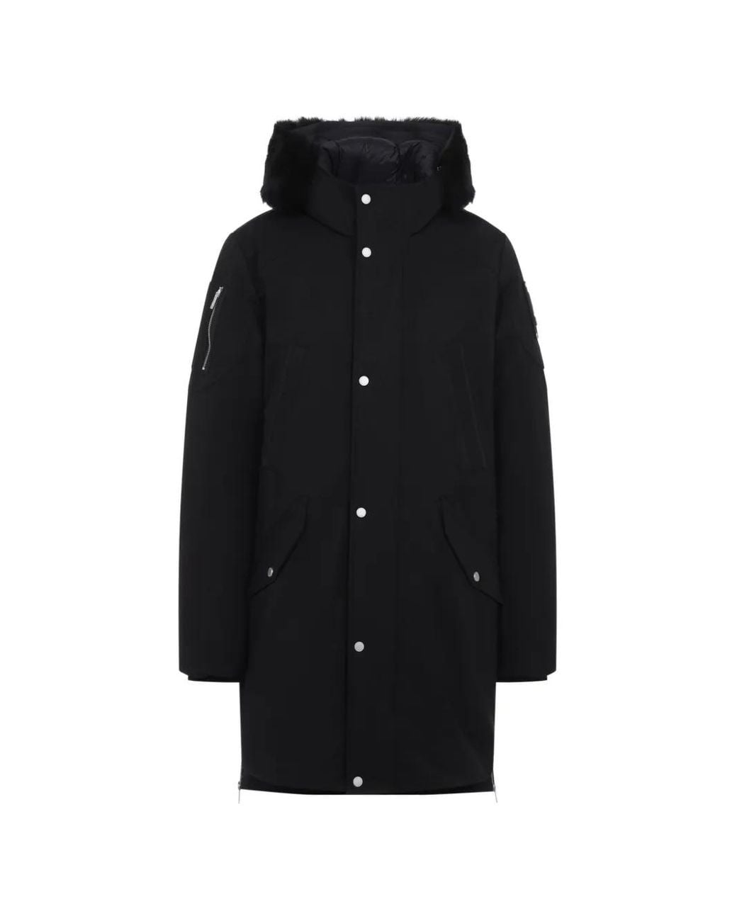 Moose Knuckles Black Original Stirling Fur-Trim Hooded Coat for men